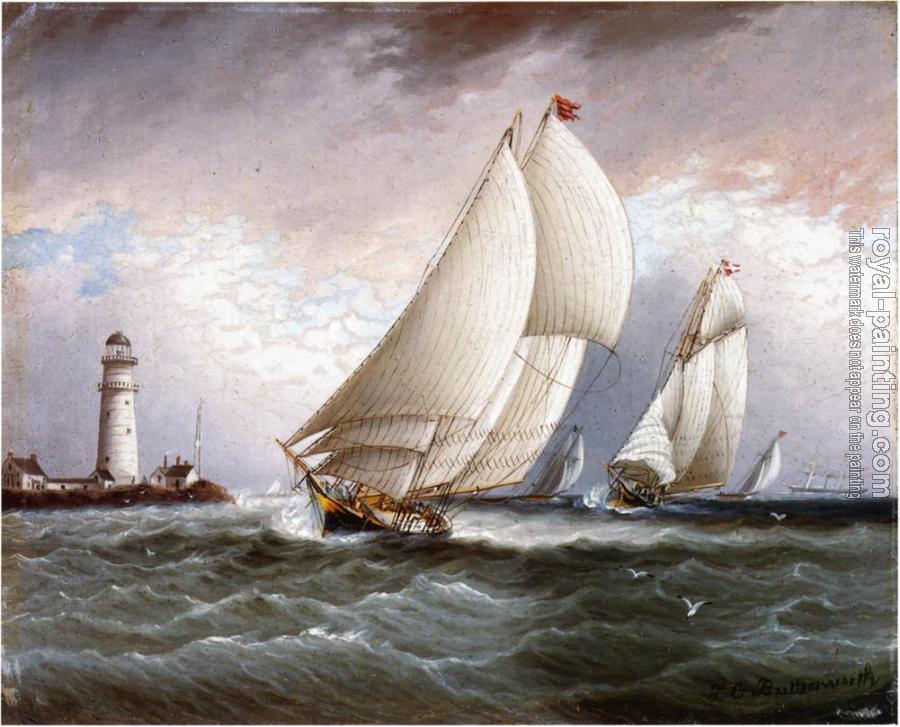 James E Buttersworth : Yacht Race Near Lighthouse